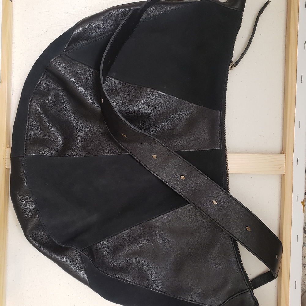Lucky brand black leather hobo crossbody purse